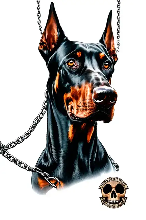 3 Doberman on a chain leash held by someone that represents death  tattoo design idea