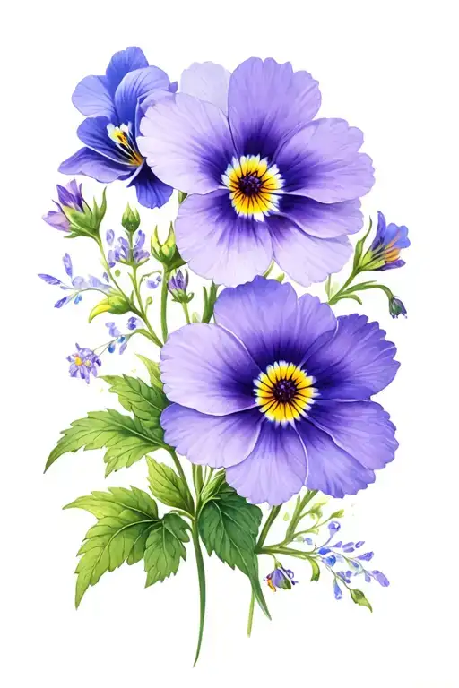 violets, primroses, asters flower tattoo design idea