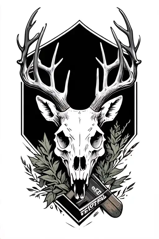 Hockey player and deer skull tattoo design idea