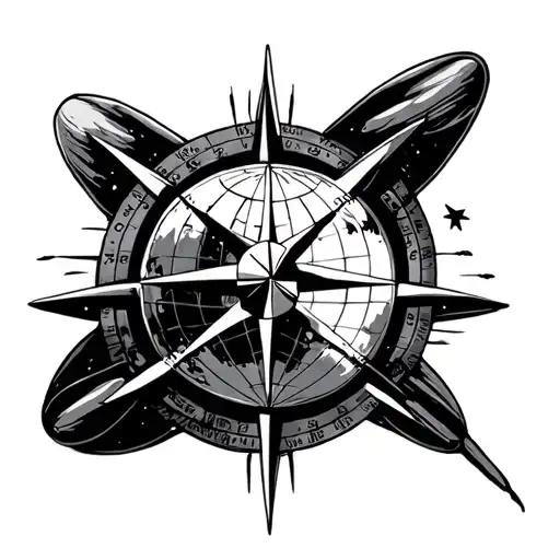 Globe Compass rose airplane flying tattoo design idea