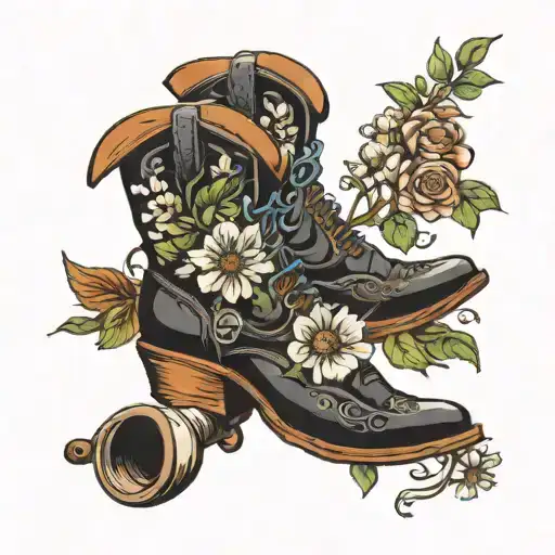 cowboy boots, the vamps lyrics flowers and vinyl record tattoo design idea