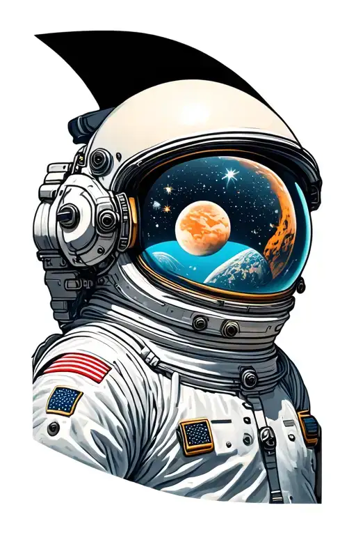 astronaut helmet reflection of space tattoo design idea