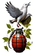 dove with grenade intertwined tattoo design idea