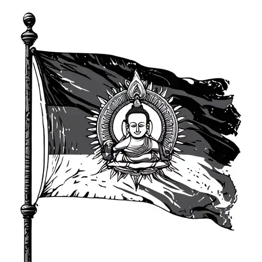 dhvaja buddhist flag mixed with rodeo banner, weathered canvas texture tattoo design idea
