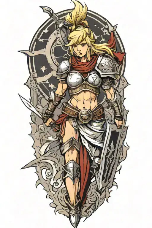 blonde  female spartan warrior tattoo design idea
