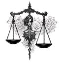 Make Shikimori hold a gothic style libra scale tattoo design idea