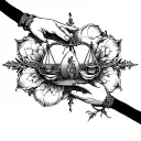 Make Shikimori hold a gothic style libra scale tattoo design idea