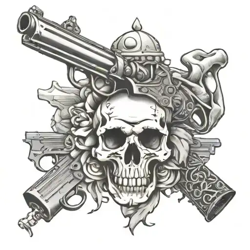 skulls guns ammo tattoo design idea