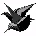 simple fine line origami crane with the Japanese characters for 45 integrated tattoo design idea