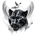 black panther with 2 doves over it  tattoo design idea