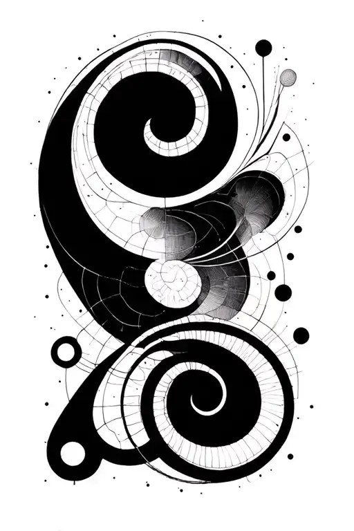 scattered thoughts, golden ratio spiral, dopamine molecule tattoo design idea