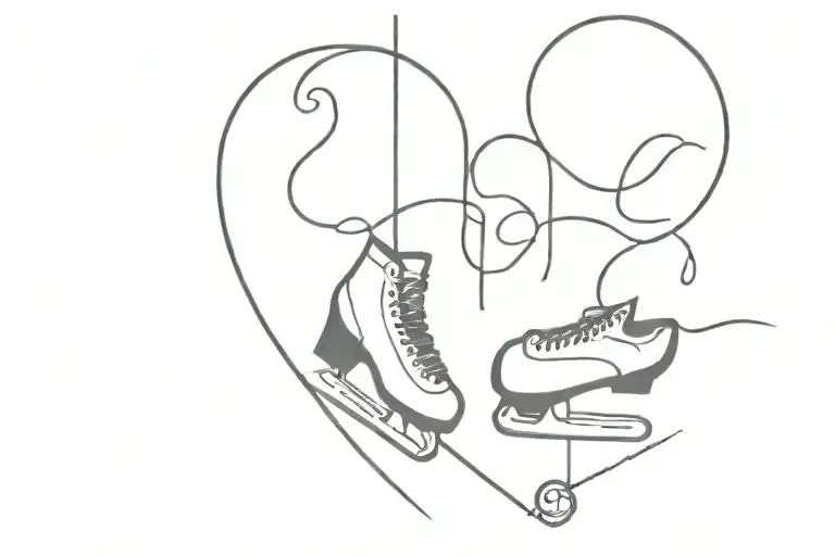 figure skates hanging from a heart beat rhythm tattoo design idea