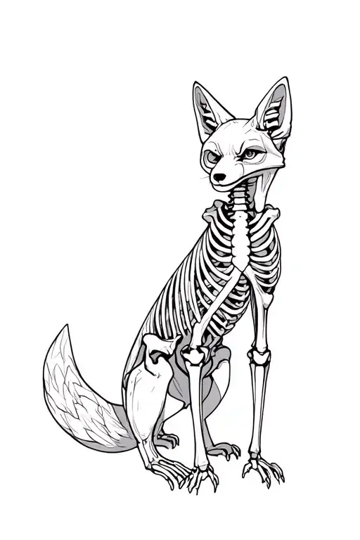 fox full body skeleton tattoo design idea