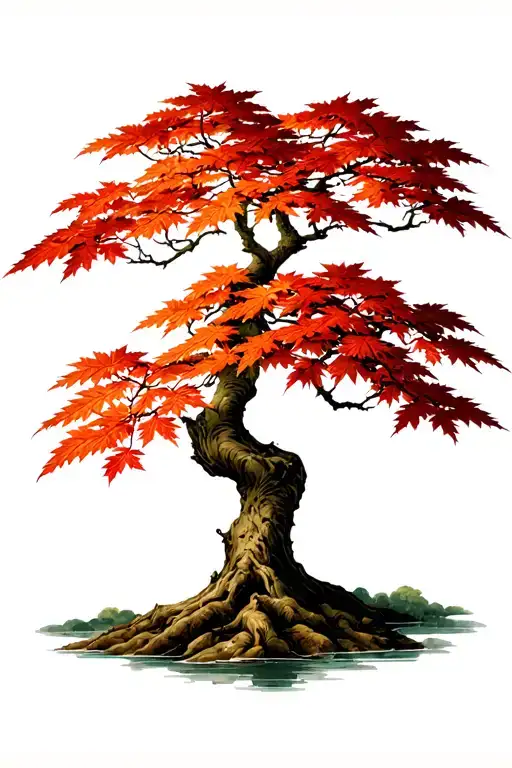 Japanese maple tree with leaves tattoo design idea