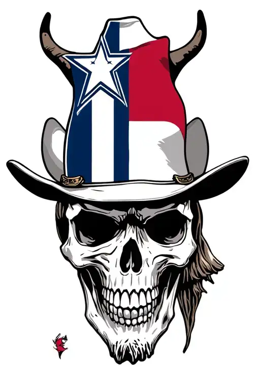 skull cowboy, Texas flag, dallas.cowboys star, skull longhorn tattoo design idea