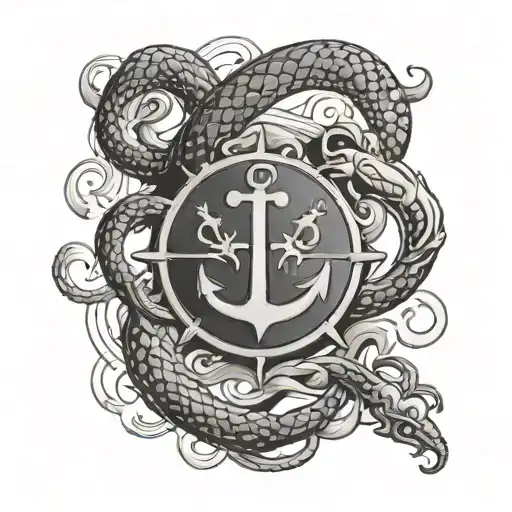 capricon zodiac sign with anchor connected and two headed drum and snake mixed in that drum  tattoo design idea