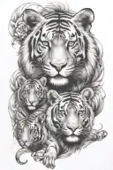 momma tiger guarding 2 female cubs with blue eyes all tattoo design idea