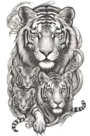 momma tiger guarding 2 female cubs with blue eyes all tattoo design idea