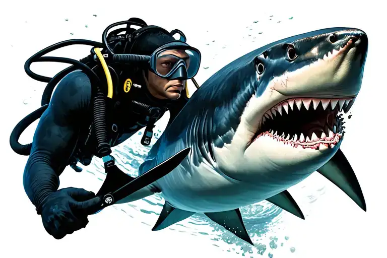 I was thinking about having a horizontal scuba diver making the shark hand signal and the shadow that he casts be in the tattoo design idea