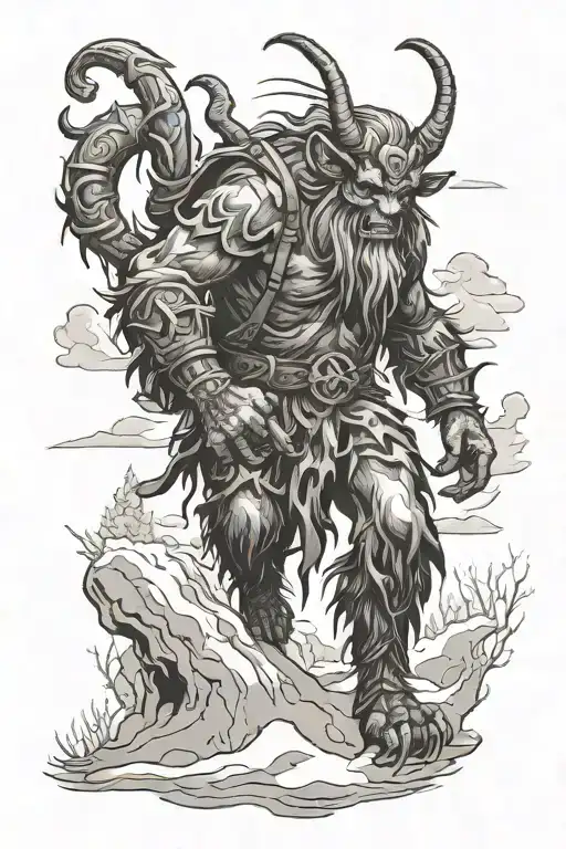 Krampus in winter landscape tattoo design idea