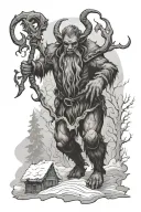 Krampus in winter landscape tattoo design idea