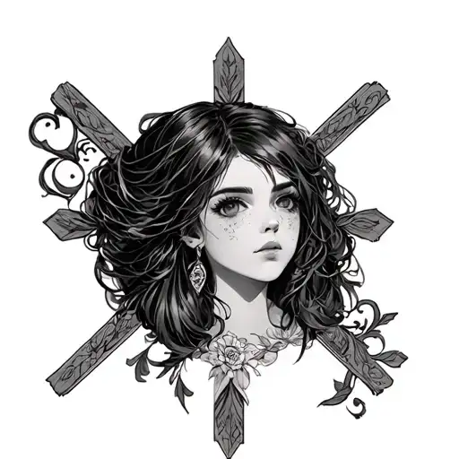 anime girl on a cross tattoo design idea