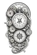 stopwatch and compass with scroll tattoo design idea
