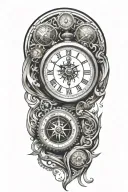 stopwatch and compass with scroll tattoo design idea