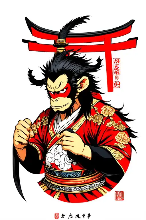 son wukong raijin fuijin and torii gate tattoo design idea