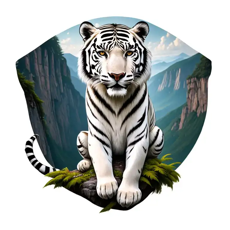 white tiger sitting on cliff no backround tattoo design idea