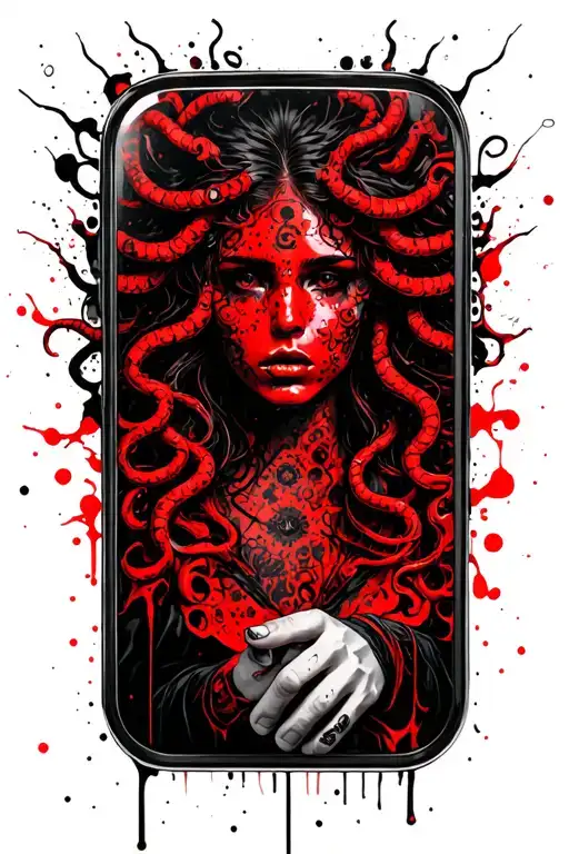 medusa holding hand mirror reflection tattoo design idea