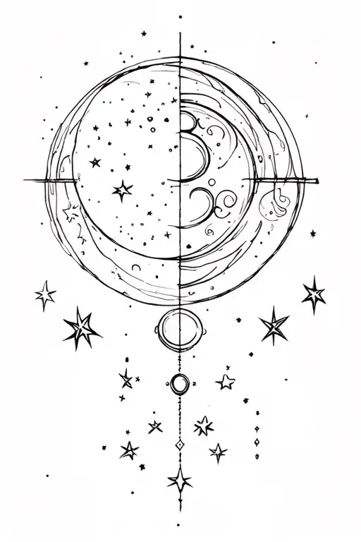 celestrial, moon phases, stars tattoo design idea