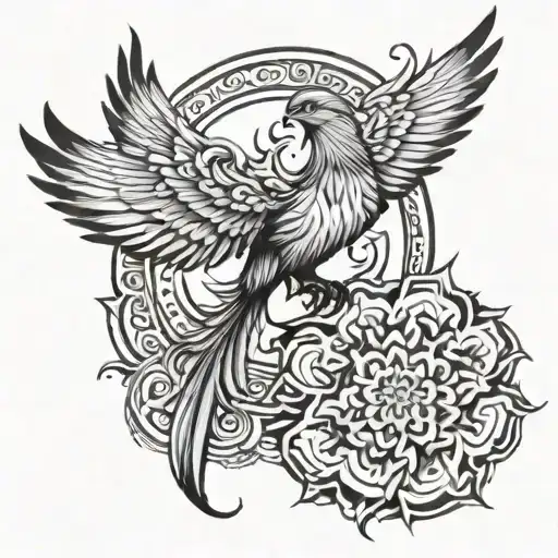 phoenix and mandala tattoo design idea