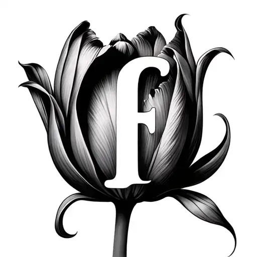 A tulip with a letter f hidden inside tattoo design idea