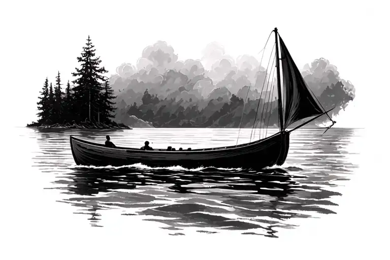 row boat sailing towards tattoo design idea