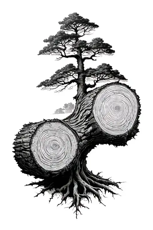 metanoia is the word with a tree but the log is the word but every letter is above one another tattoo design idea