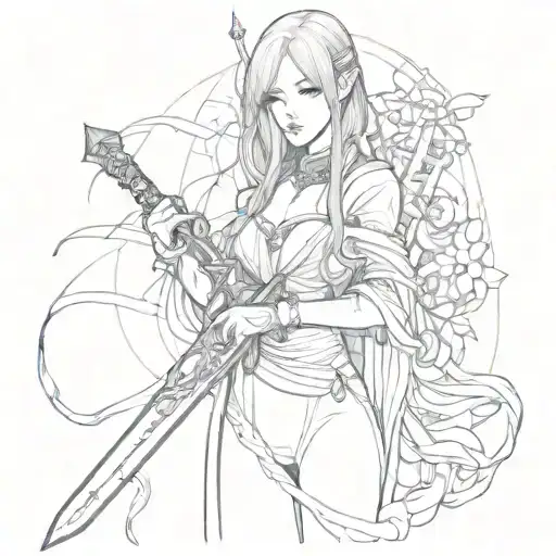 beatiful gothic women self love freedom sword  tattoo design idea