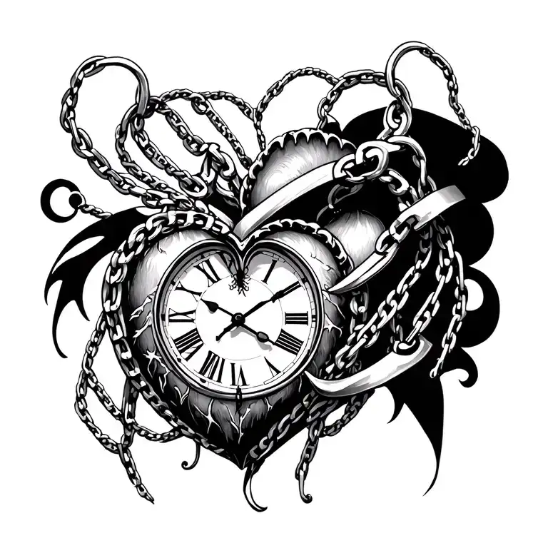 "Melanie" Clock Coeur Chains tattoo design idea