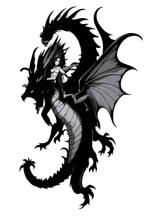 flying dragon with fairy riding tattoo design idea