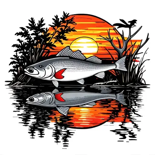 marsh sunset sky ducks birds deer hogs dogs red fish tarpon snook tattoo design idea