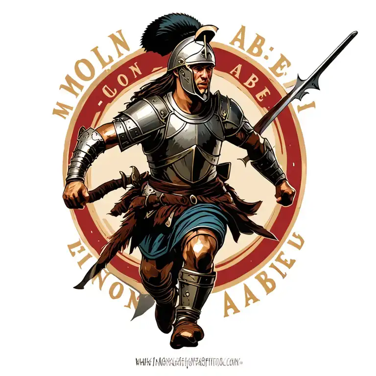 "MOLON AABE" Spartin Warrior wearing body armor, Holding weapon, running into battle. tattoo design idea