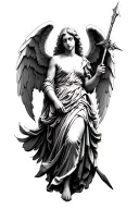 make a black and white tattoo of an angel with a spear stabbingdownward tattoo design idea