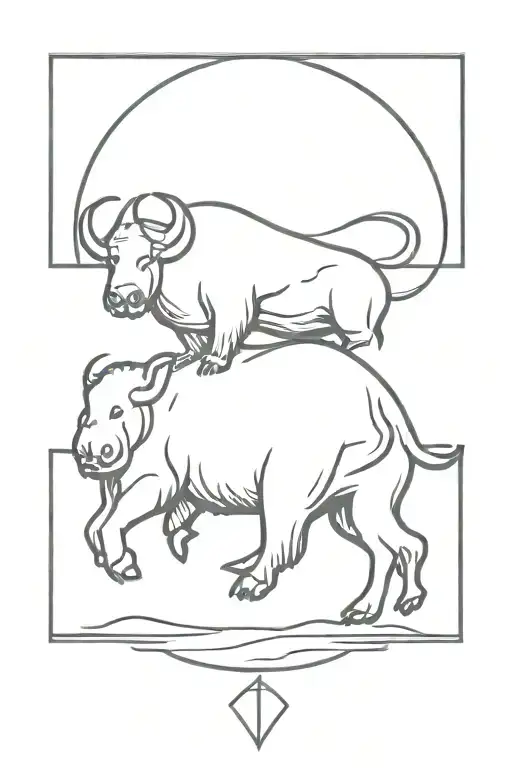 walrus riding a buffalo tattoo design idea