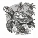 sea turtle and palm trees background looking tattoo design idea
