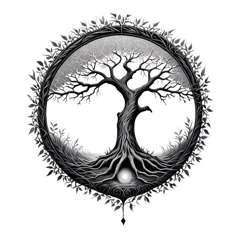 TRee of life inside imperfect circle tattoo design idea