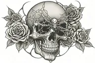 spider web and skull and roses intertwined tattoo design idea