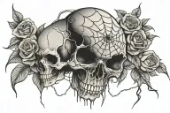 spider web and skull and roses intertwined tattoo design idea