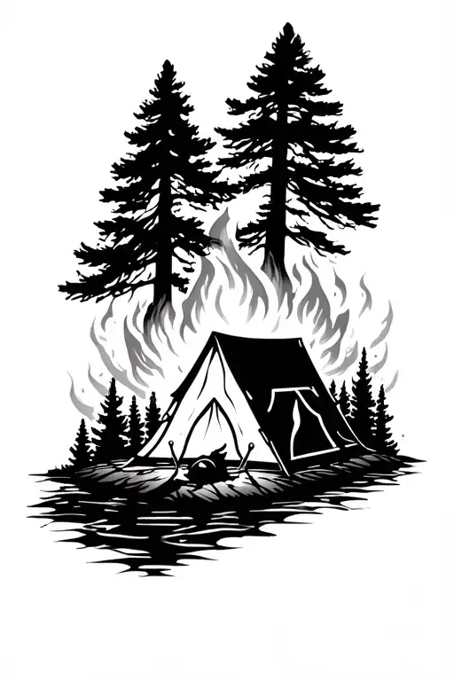 nature, fire, camping tattoo design idea
