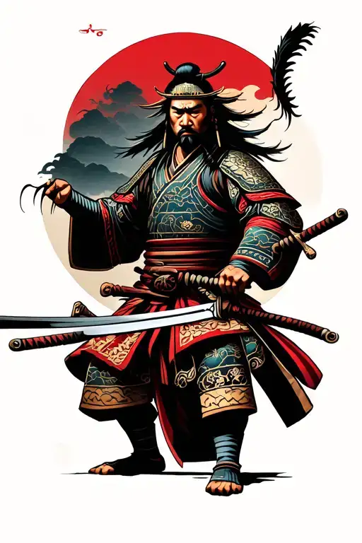 Samurai warrior wielding tattoo design idea