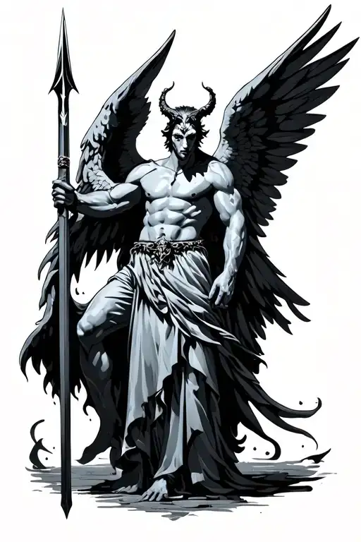 Michael arch angel with spear peircing demon tattoo design idea